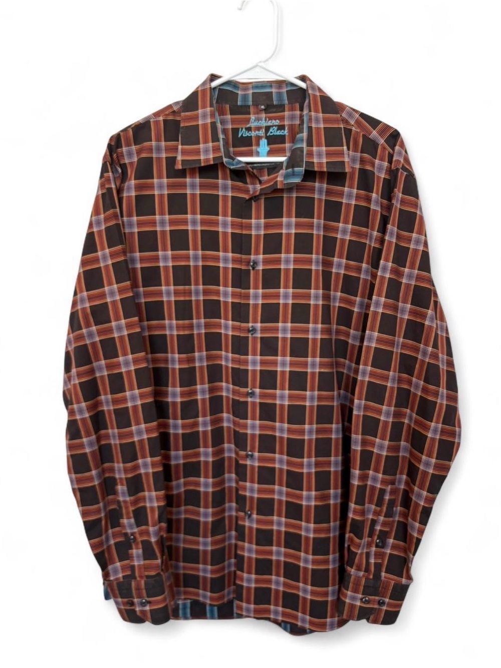 Luchiano Visconti Black Plaid Button Down Long Sleeve Shirt XL Bold Rich Western